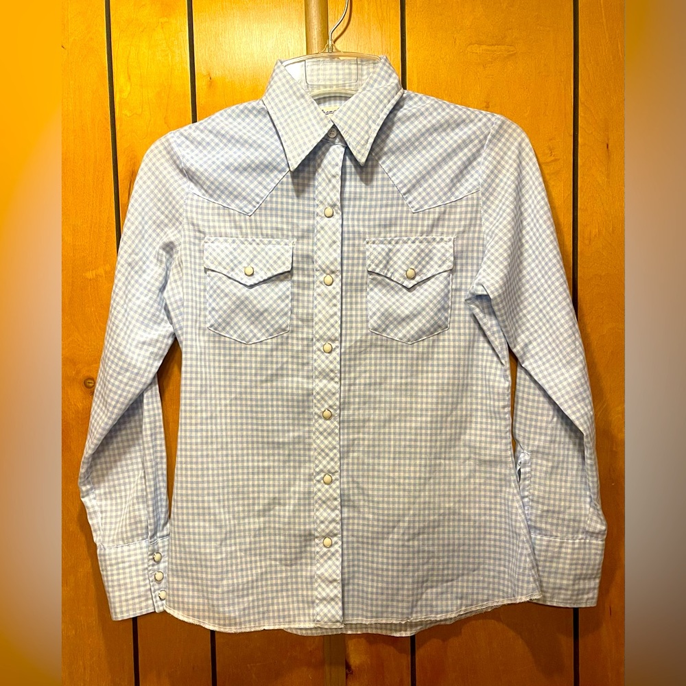 1970’s vintage wrangler pearl snap long sleeve gingham shirt